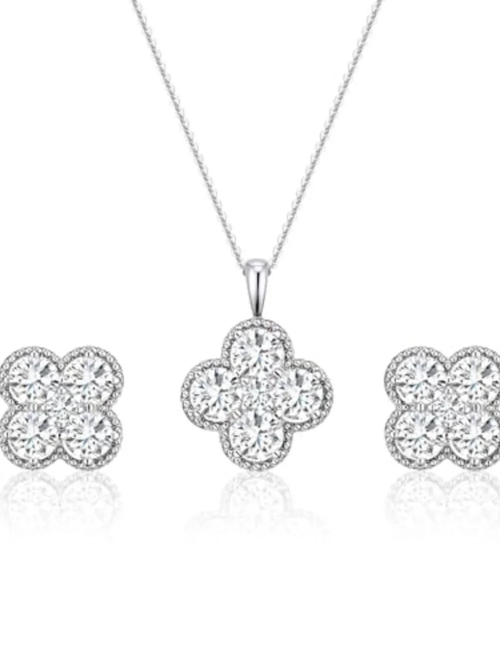 BRAND NEW S925 Silver Clover Necklace and Stud Earrings Jewelry Set